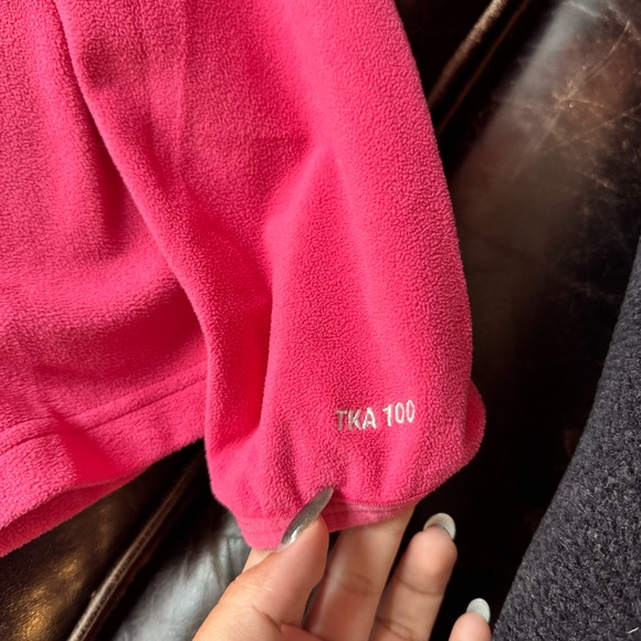 The North Face W’s Pink Large Ruched Pocket Fleece Hoodie Winter Ski Layer - Picture 3 of 8
